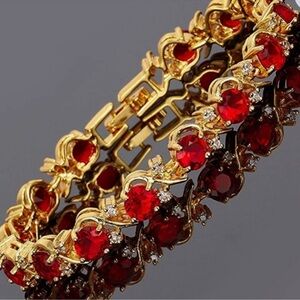 18k Gold plated & Ruby Tennis Bracelet NWT